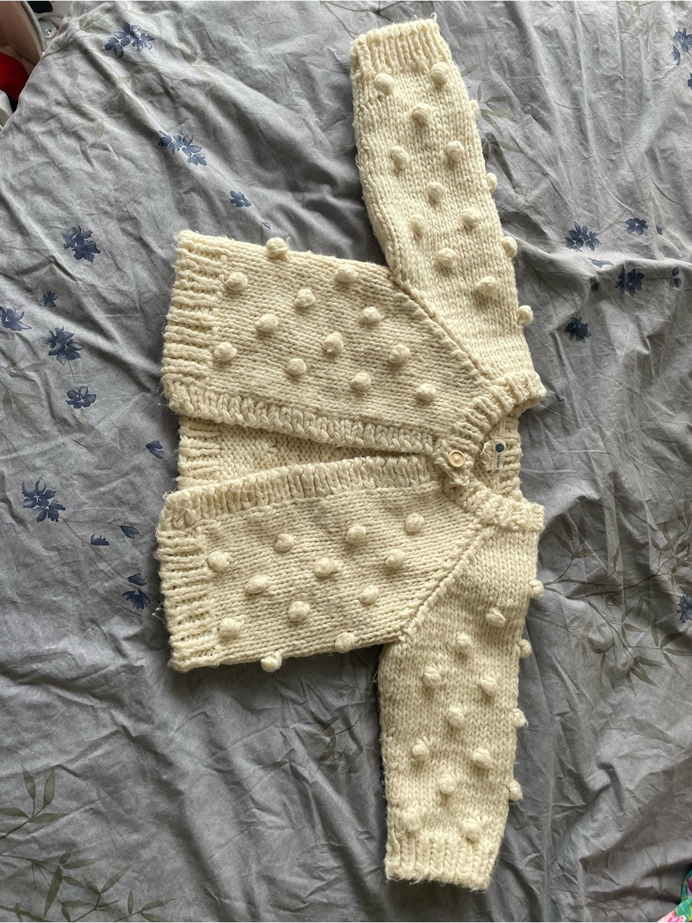 Cream Knit Pom-Pom Baby Cardigan